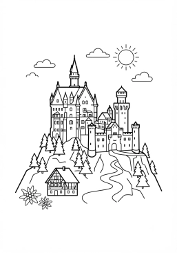 Coloriage Château de Neuschwanstein en Allemagne