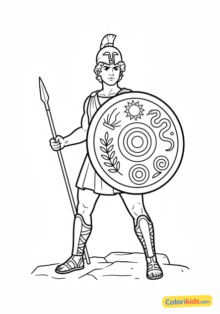 Desenho para colorir para imprimir: aquiles com o escudo lendário