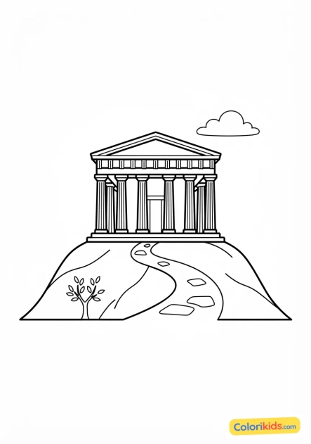 Desenho para colorir para imprimir: antigo templo grego em uma colina