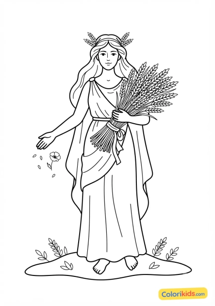 Desenho para colorir para imprimir: deméter e seu feixe de trigo