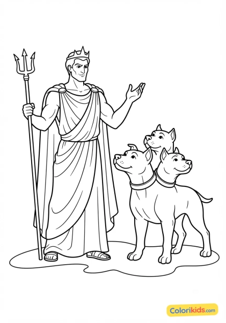 Desenho para colorir para imprimir: hades e o cão Cérbero