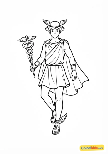 Desenho para colorir para imprimir: hermes com suas sandálias aladas