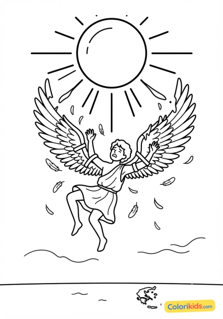 Desenho para colorir para imprimir: Ícaro voando muito perto do sol