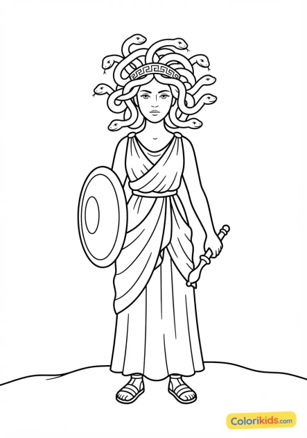 Desenho para colorir para imprimir: a Medusa com cabelo de serpentes