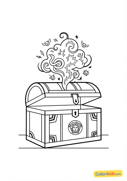 Desenho para colorir para imprimir: a caixa de Pandora entreaberta