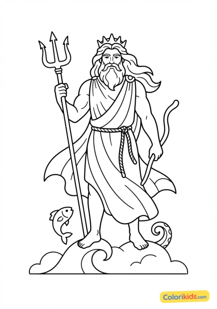 Desenho para colorir para imprimir: poseidon com seu tridente de ouro
