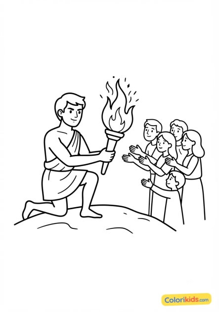 Ausmalbild zum Ausdrucken: prometheus bringt den Menschen das Feuer