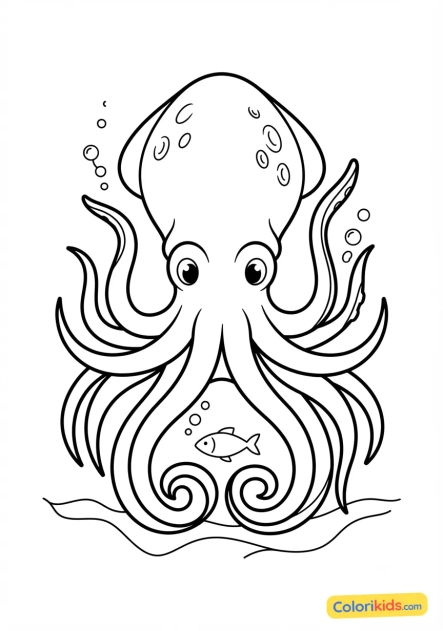 Desenho para colorir para imprimir: o grande Kraken das profundidades
