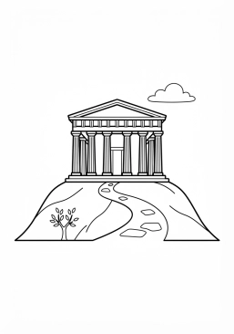 Ver el dibujo para colorear Antiguo templo griego en una colina