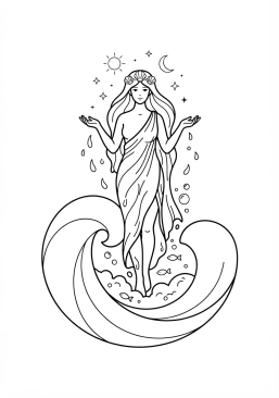 Ver el dibujo para colorear Afrodita emergiendo de las olas