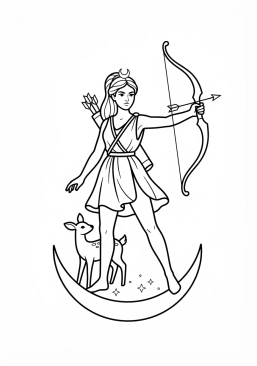 Desenho para imprimir de artêmis brandindo seu arco