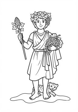 Desenho para imprimir de dionísio coroado de hera e uvas