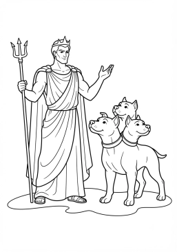 Desenho para imprimir de hades e o cão Cérbero