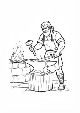 Desenho para imprimir de hefesto na bigorna e martelo