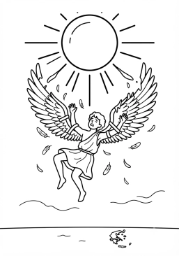 Ver el dibujo para colorear Ícaro volando demasiado cerca del sol