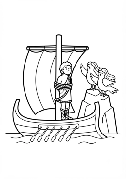 Ver el dibujo para colorear Ulises en su barco y las sirenas