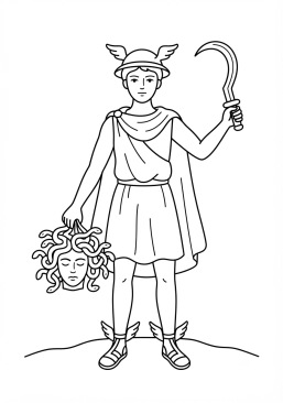 Ver el dibujo para colorear Perseo sosteniendo la cabeza de Medusa