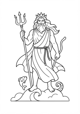 Desenho para imprimir de poseidon com seu tridente de ouro