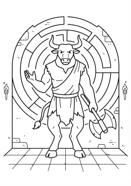 Ver el dibujo para colorear El temible Minotauro en su laberinto