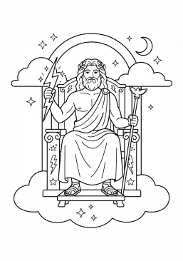 Desenho para imprimir de zeus em seu trono celestial