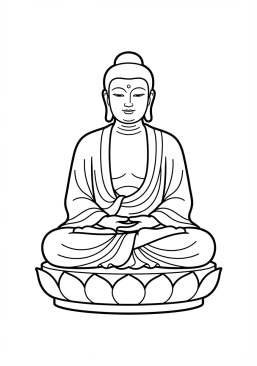 Voir le coloriage Sagesse et sérénité se dégageant d'une grande statue de Bouddha en bronze doré