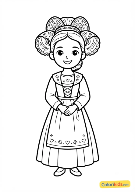 Coloriage à imprimer : costume folklorique breton avec coiffe