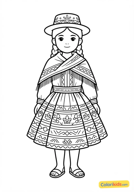 Coloriage à imprimer : costume traditionnel péruvien andin coloré