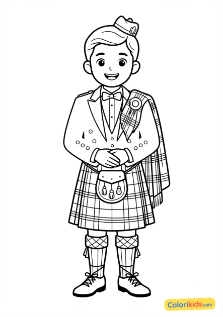Coloriage à imprimer : costume traditionnel écossais de gala