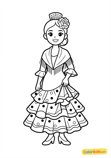 Coloriage à imprimer : costume traditionnel andalou