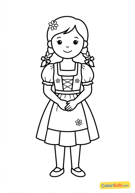 Coloriage à imprimer : dirndl bavarois traditionnel