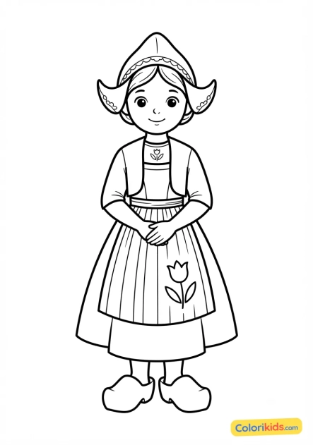 Coloriage à imprimer : costume traditionnel hollandais avec sabots