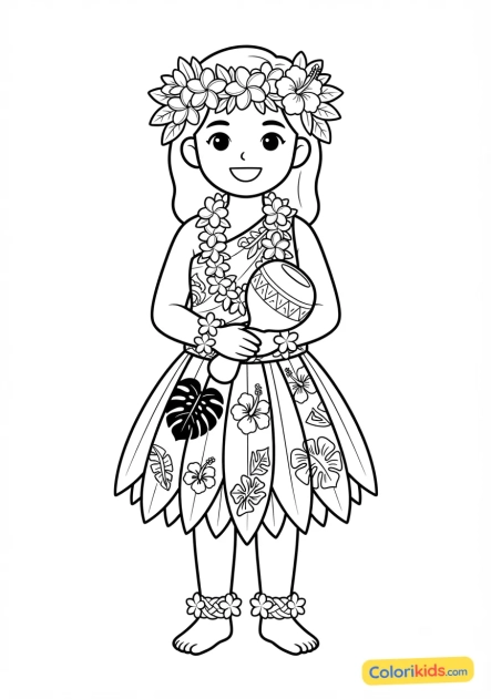 Coloriage à imprimer : costume traditionnel hawaïen fleuri