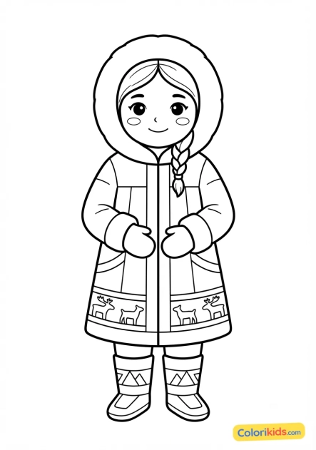 Coloriage à imprimer : costume traditionnel inuit d'hiver