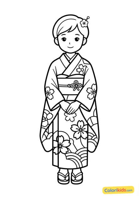 Coloriage à imprimer : kimono traditionnel japonais en soie
