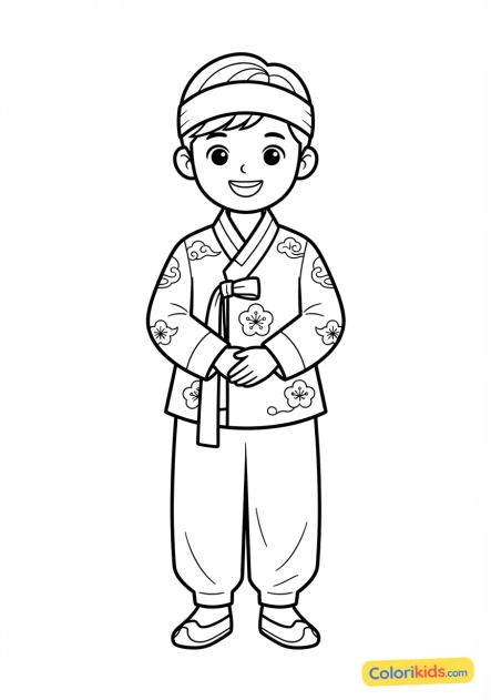Coloriage à imprimer : costume traditionnel coréen hanbok