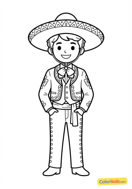 Coloriage à imprimer : costume traditionnel mexicain de charro