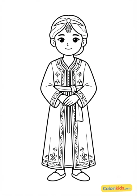 Coloriage à imprimer : costume traditionnel marocain kaftan