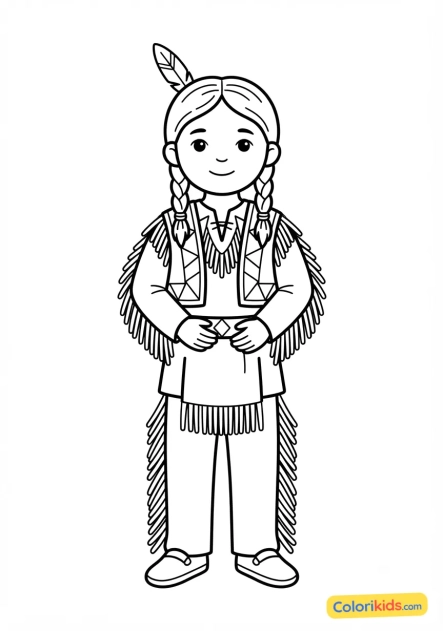 Coloriage à imprimer : costume traditionnel amérindien à franges