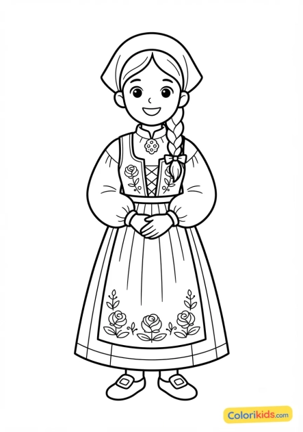 Coloriage à imprimer : costume traditionnel norvégien bunad