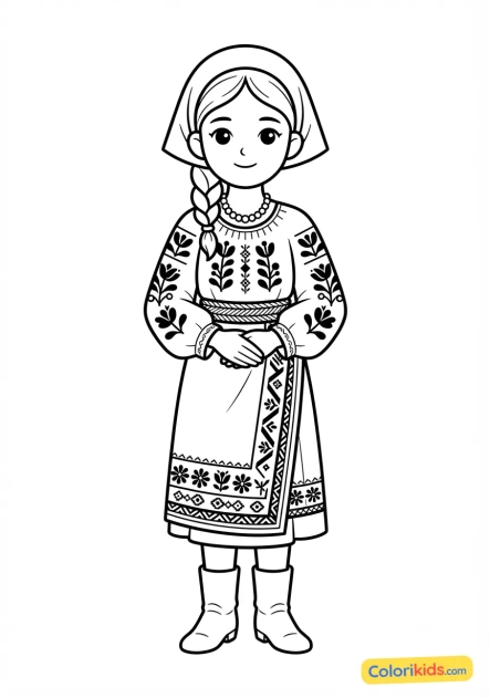 Coloriage à imprimer : costume traditionnel roumain brodé