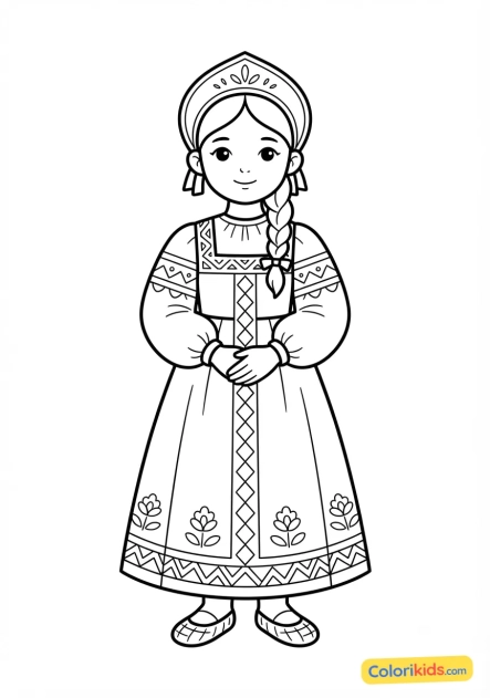 Coloriage à imprimer : costume traditionnel russe sarafan