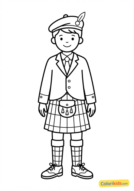 Coloriage à imprimer : costume traditionnel écossais avec kilt