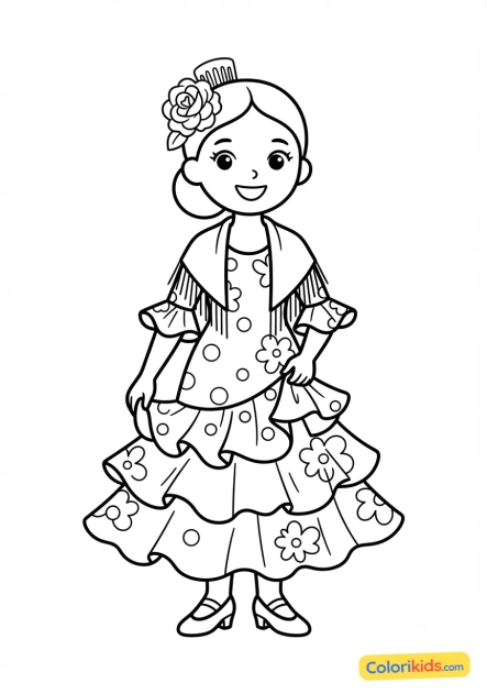 Coloriage à imprimer : costume traditionnel flamencas espagnol