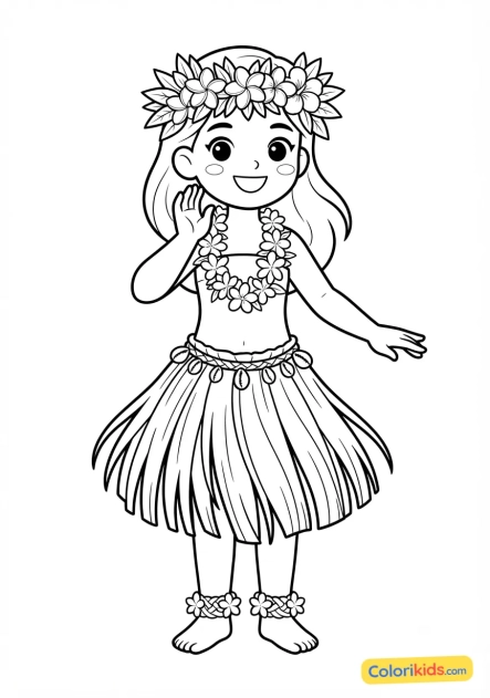 Coloriage à imprimer : costume traditionnel tahitien de danse