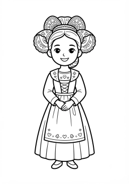 Coloriage Costume folklorique breton avec coiffe