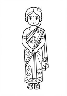 Coloriage Sari indien traditionnel coloré