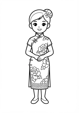 Coloriage Cheongsam ou qipao traditionnel chinois