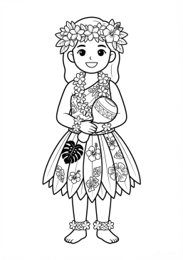 Coloriage Costume traditionnel hawaïen fleuri