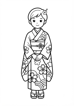 Coloriage Kimono traditionnel japonais en soie
