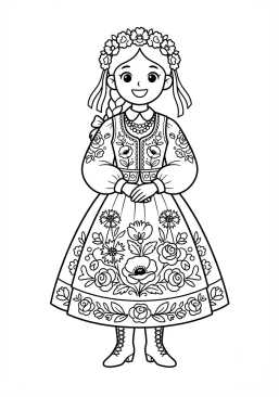 Coloriage Costume traditionnel polonais fleuri